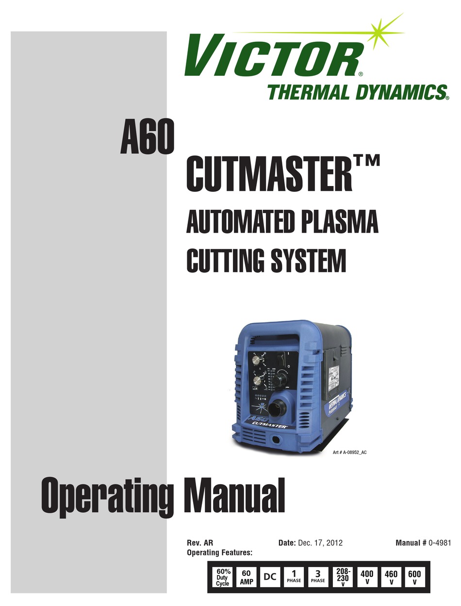 THERMAL DYNAMICS CUTMASTER A60 OPERATING MANUAL Pdf Download | ManualsLib