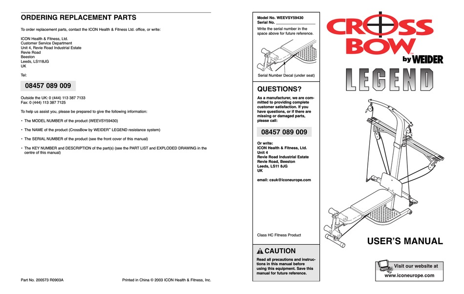WEIDER CROSSBOW USER MANUAL Pdf Download ManualsLib