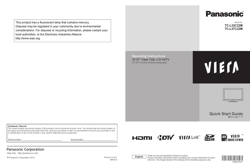 PANASONIC VIERA TCL32C22M OPERATING INSTRUCTIONS MANUAL Pdf Download ManualsLib