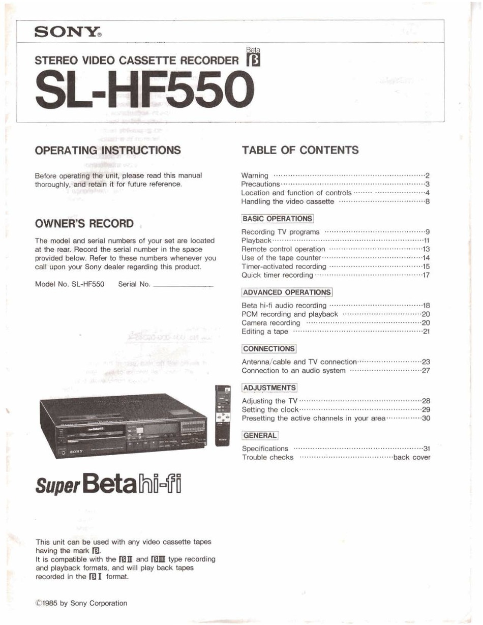 SONY SLHF550 OPERATING INSTRUCTIONS MANUAL Pdf Download ManualsLib