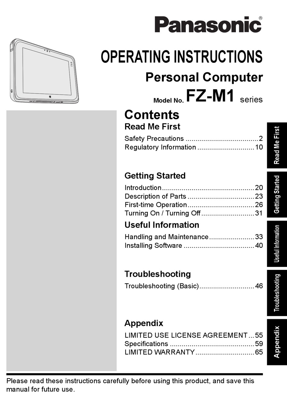 Panasonic Fz M1 Operating Instructions Manual Pdf Download Manualslib