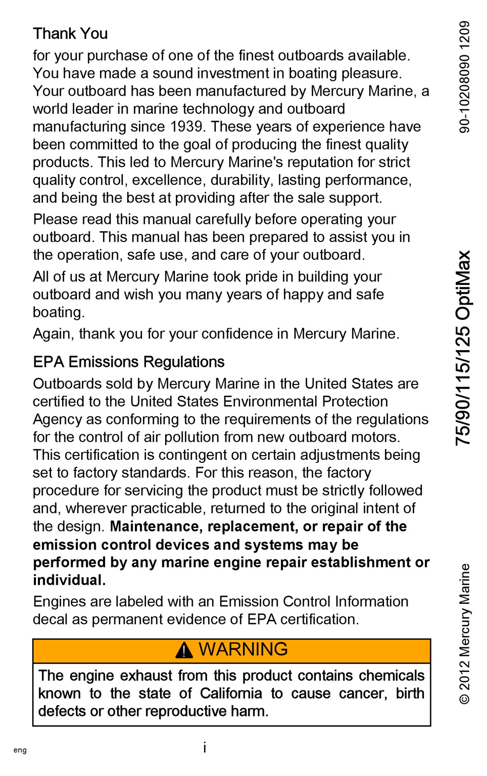 MERCURY 75 OPTIMAX OWNER'S MANUAL Pdf Download | ManualsLib