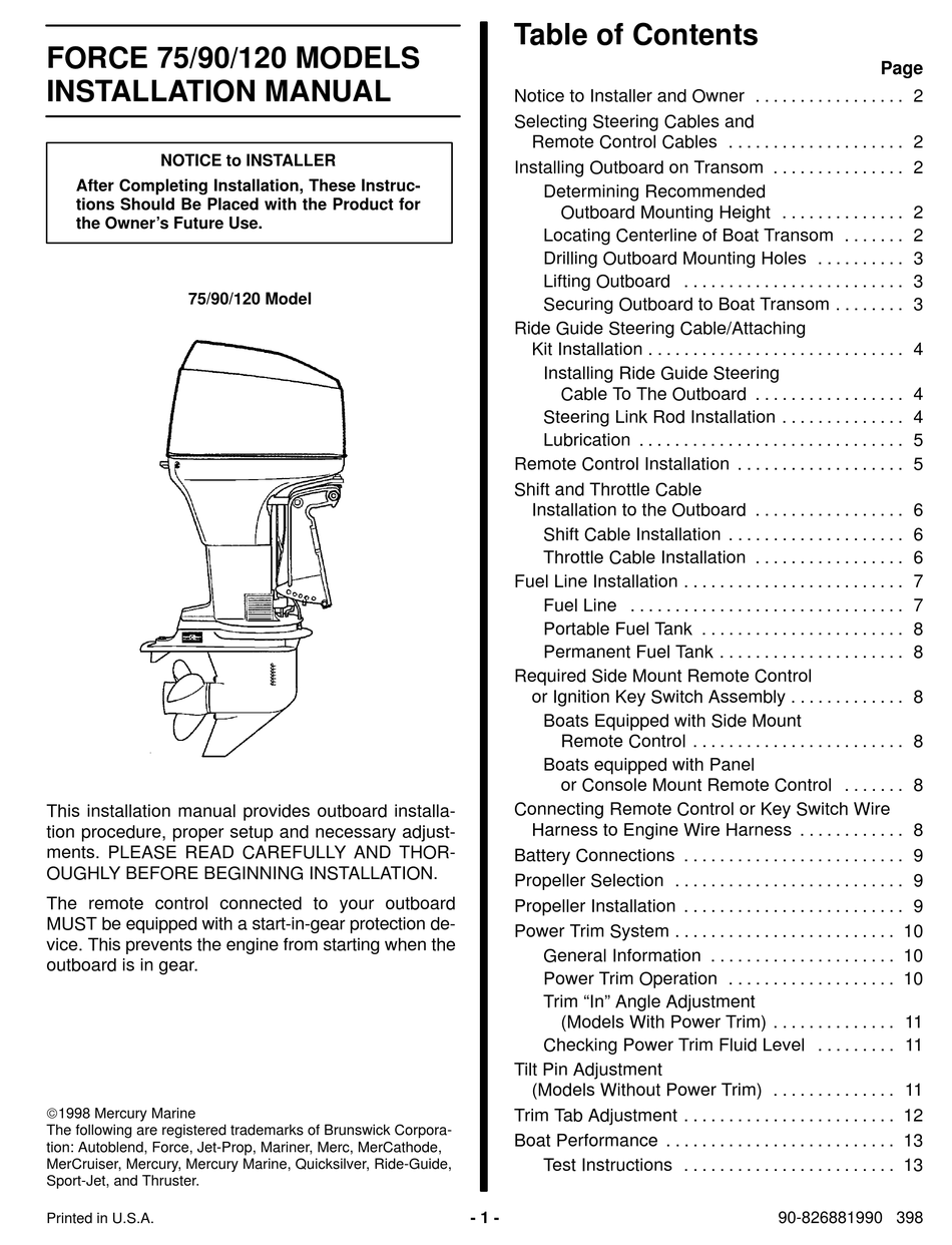 FORCE 75 INSTALLATION MANUAL Pdf Download | ManualsLib