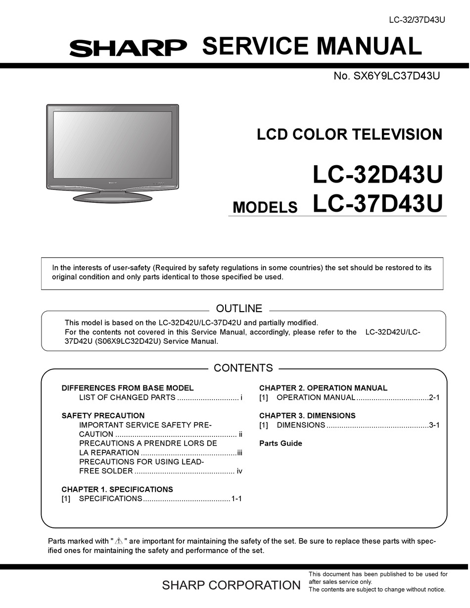 SHARP LC-32D43U SERVICE MANUAL Pdf Download | ManualsLib