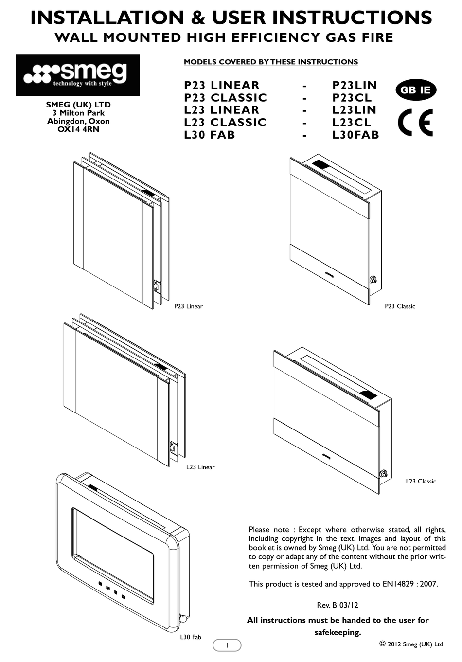 SMEG P23 LINEAR INSTALLATION & USER'S INSTRUCTIONS Pdf Download