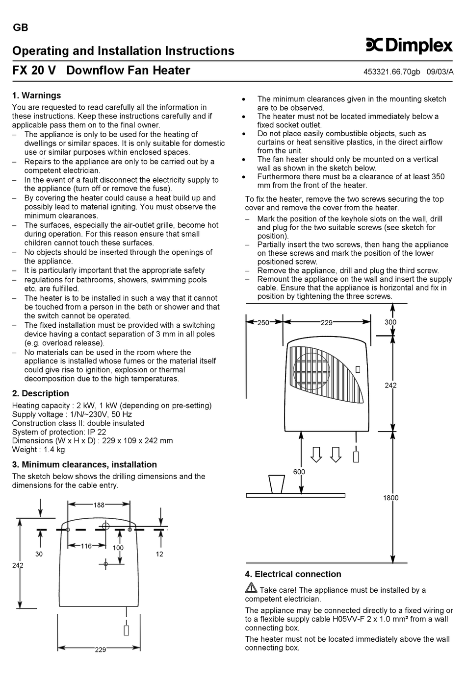 DIMPLEX FX 20 V OPERATING AND INSTALLATION INSTRUCTIONS Pdf Download |  ManualsLib