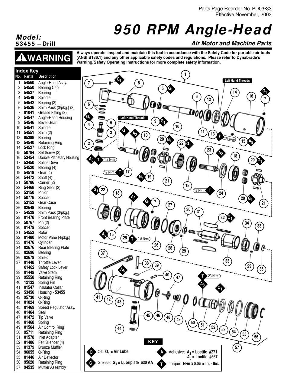 DYNABRADE 53455–DRILL OPERATING, MAINTENANCE AND SAFETY INSTRUCTIONS ...