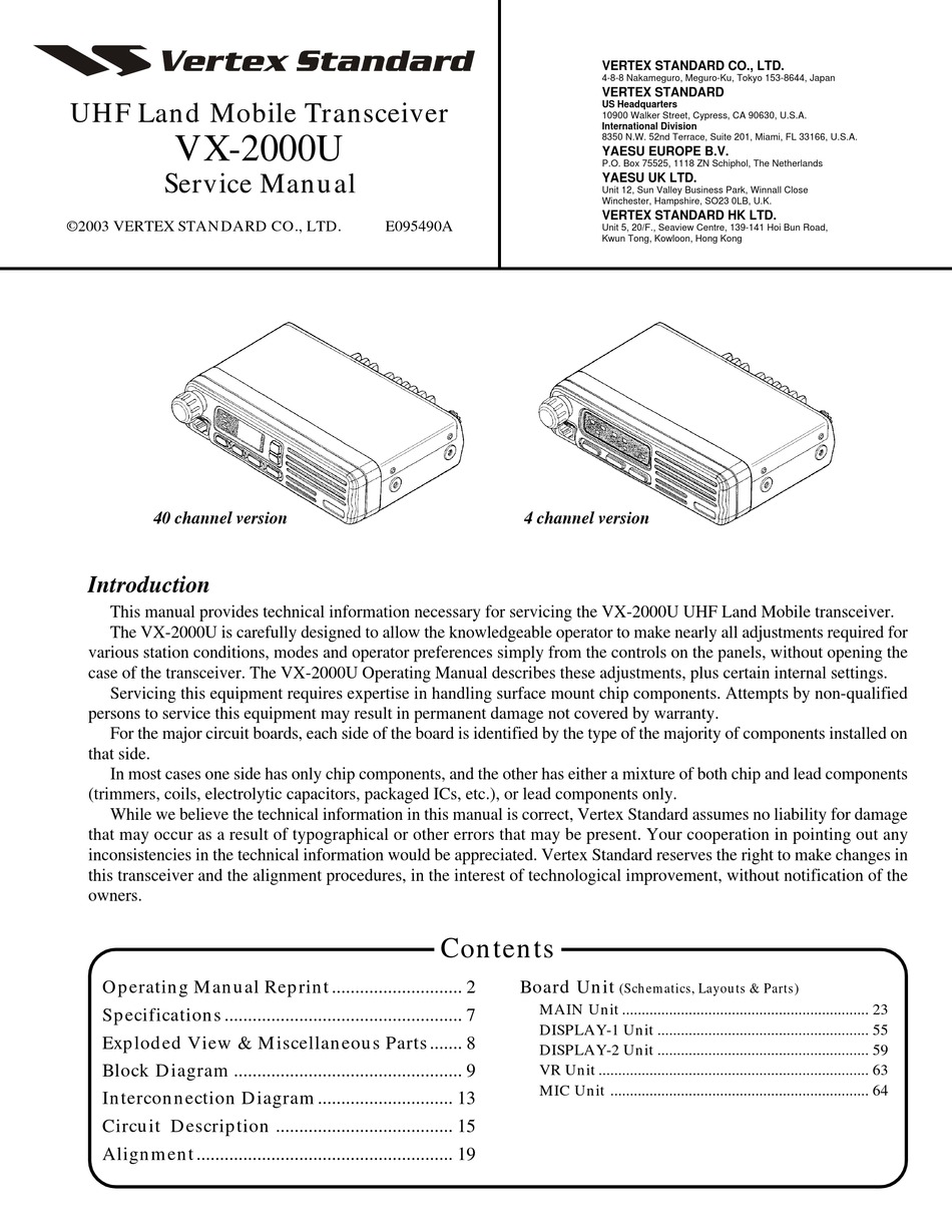 Vertex Standard Vx 00u Service Manual Pdf Download Manualslib