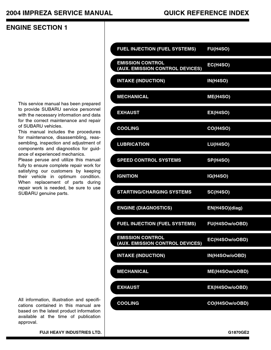 SUBARU IMPREZA 2004 SERVICE MANUAL Pdf Download | ManualsLib