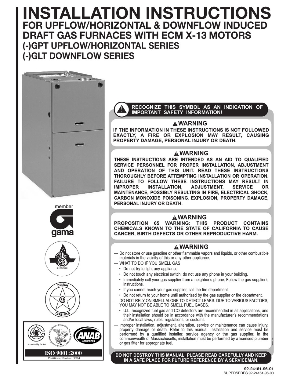 RHEEM GPT SERIES INSTALLATION INSTRUCTIONS MANUAL Pdf