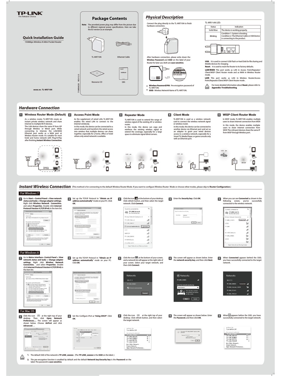 TPLINK TLWR710N QUICK INSTALLATION MANUAL Pdf Download ManualsLib