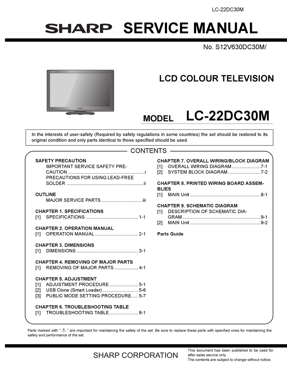 SHARP LC-22DC30M SERVICE MANUAL Pdf Download | ManualsLib