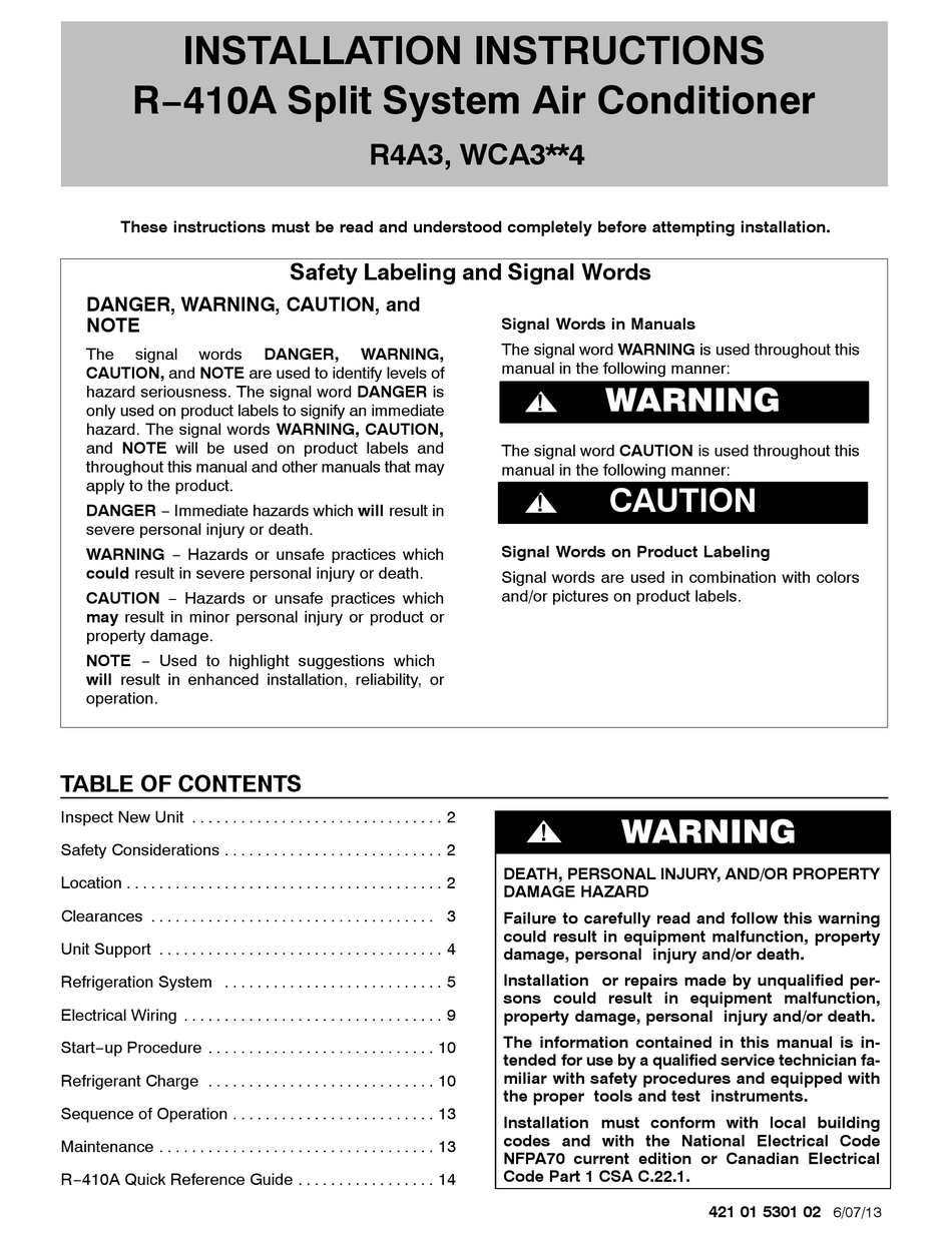 Arcoaire R4a3 Installation Instructions Manual Pdf Download Manualslib