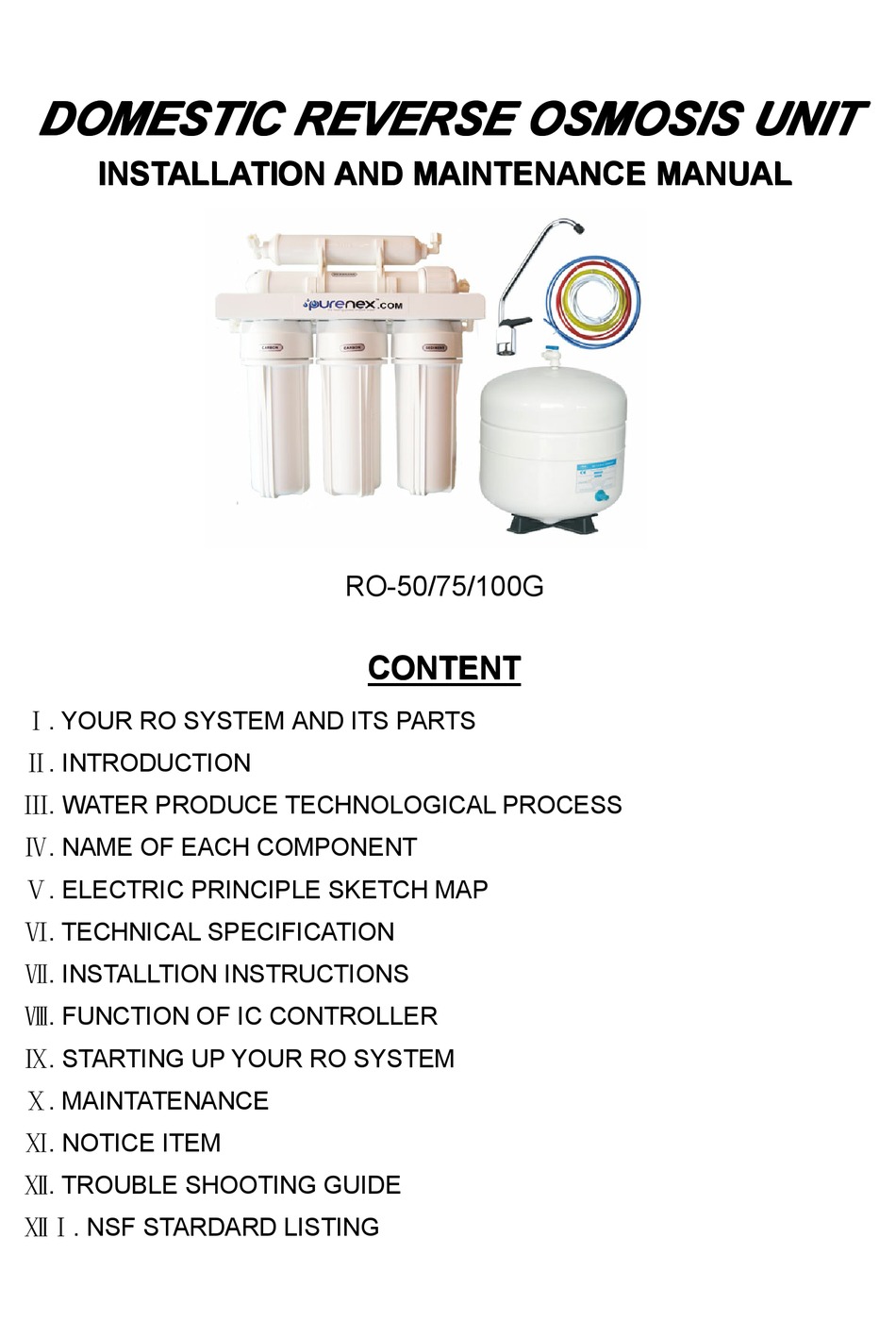 Purenex Ro 50 Installation Maintenance Manual Pdf Download Manualslib