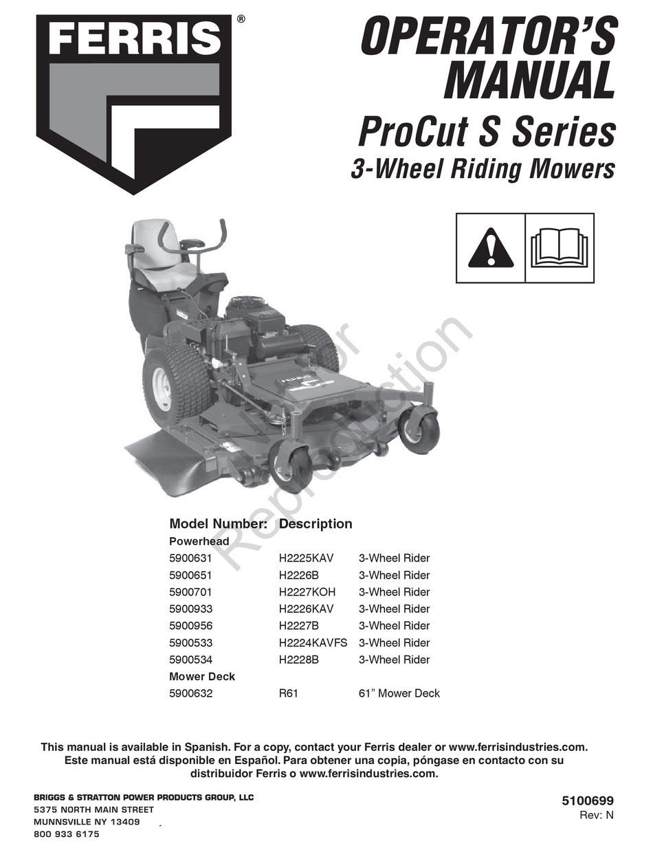 Ferris Procut S Series Operator S Manual Pdf Download Manualslib