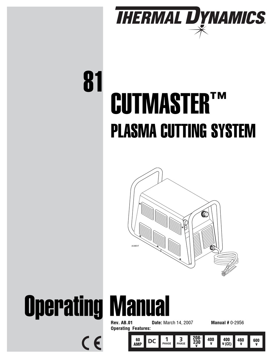 THERMAL DYNAMICS CUTMASTER 81 OPERATING MANUAL Pdf Download | ManualsLib
