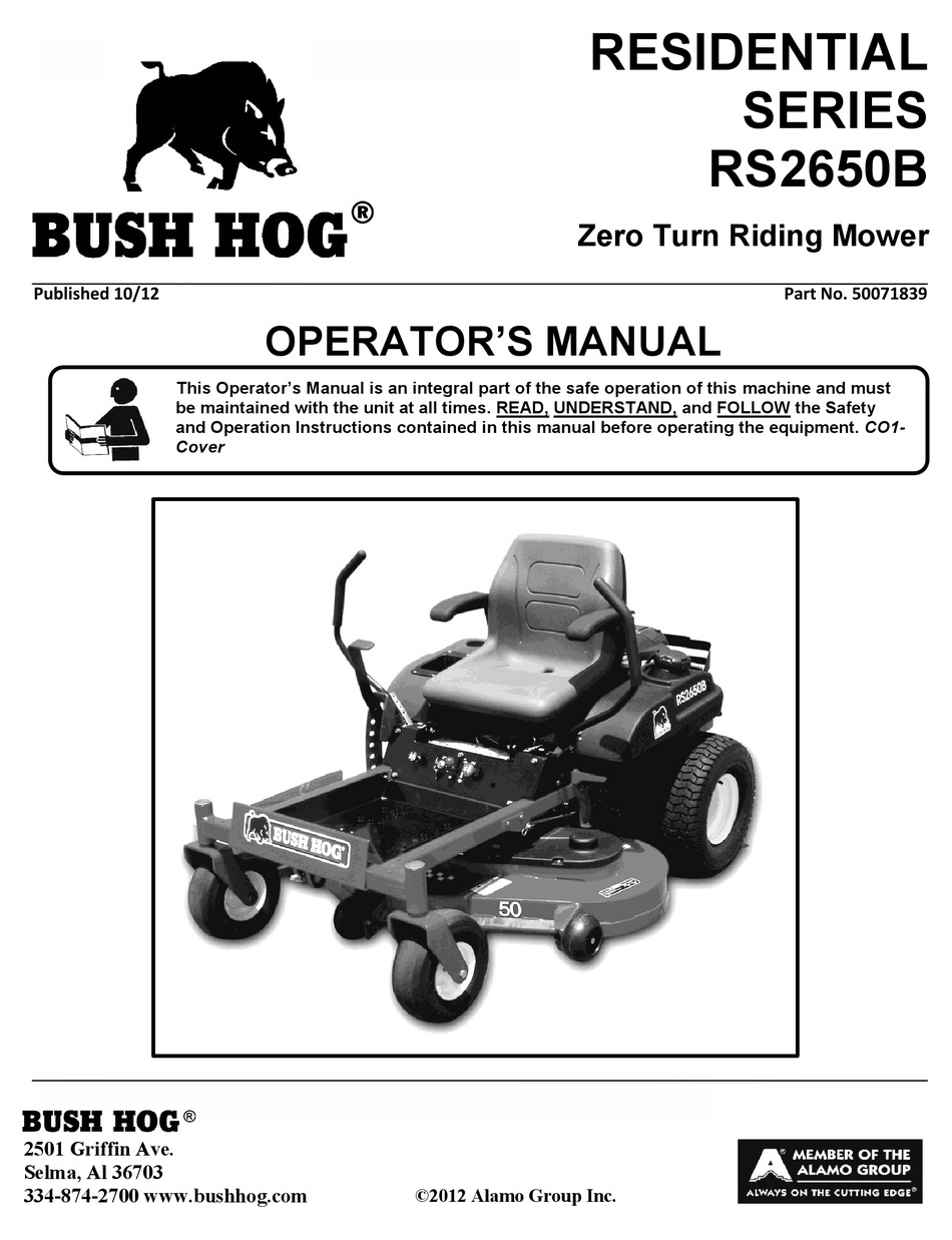 BUSH HOG RS2650B OPERATOR S MANUAL Pdf Download ManualsLib