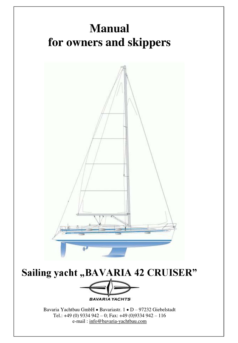 Bavaria 42 Cruiser Manual For Use Pdf Download Manualslib