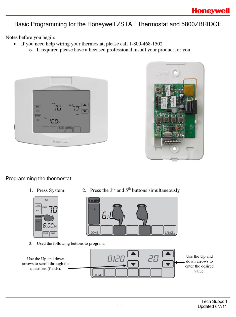 HONEYWELL ZSTAT PROGRAMMING INSTRUCTIONS Pdf Download | ManualsLib