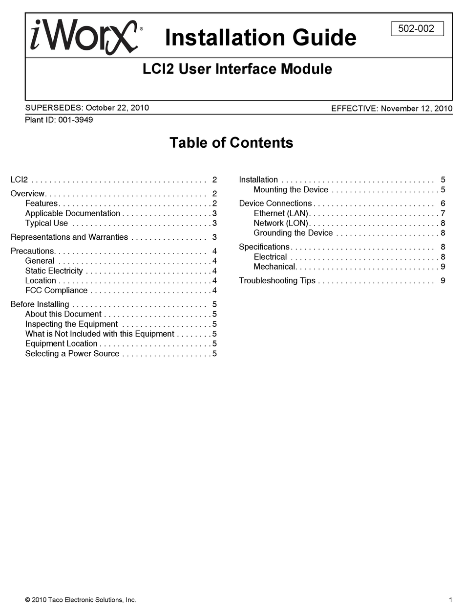 IWORX LCI2 INSTALLATION MANUAL Pdf Download | ManualsLib