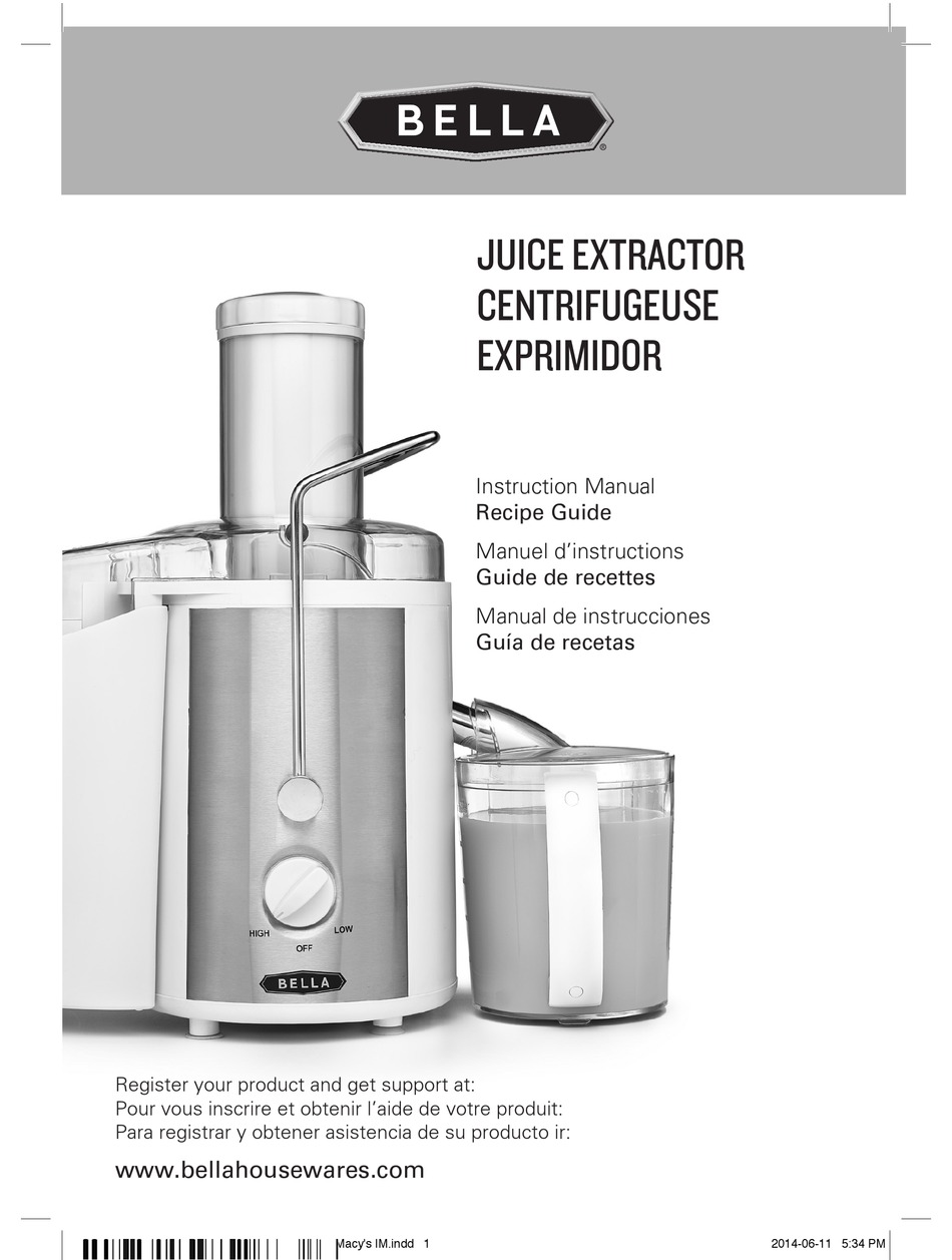 BELLA JUICE EXTRACTOR INSTRUCTION MANUAL Pdf Download | ManualsLib