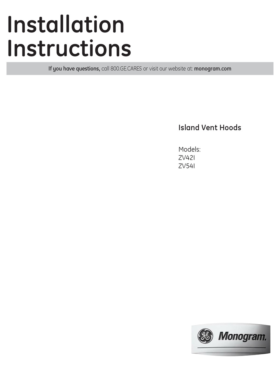 GE MONOGRAM ZV42I INSTALLATION INSTRUCTIONS MANUAL Pdf Download