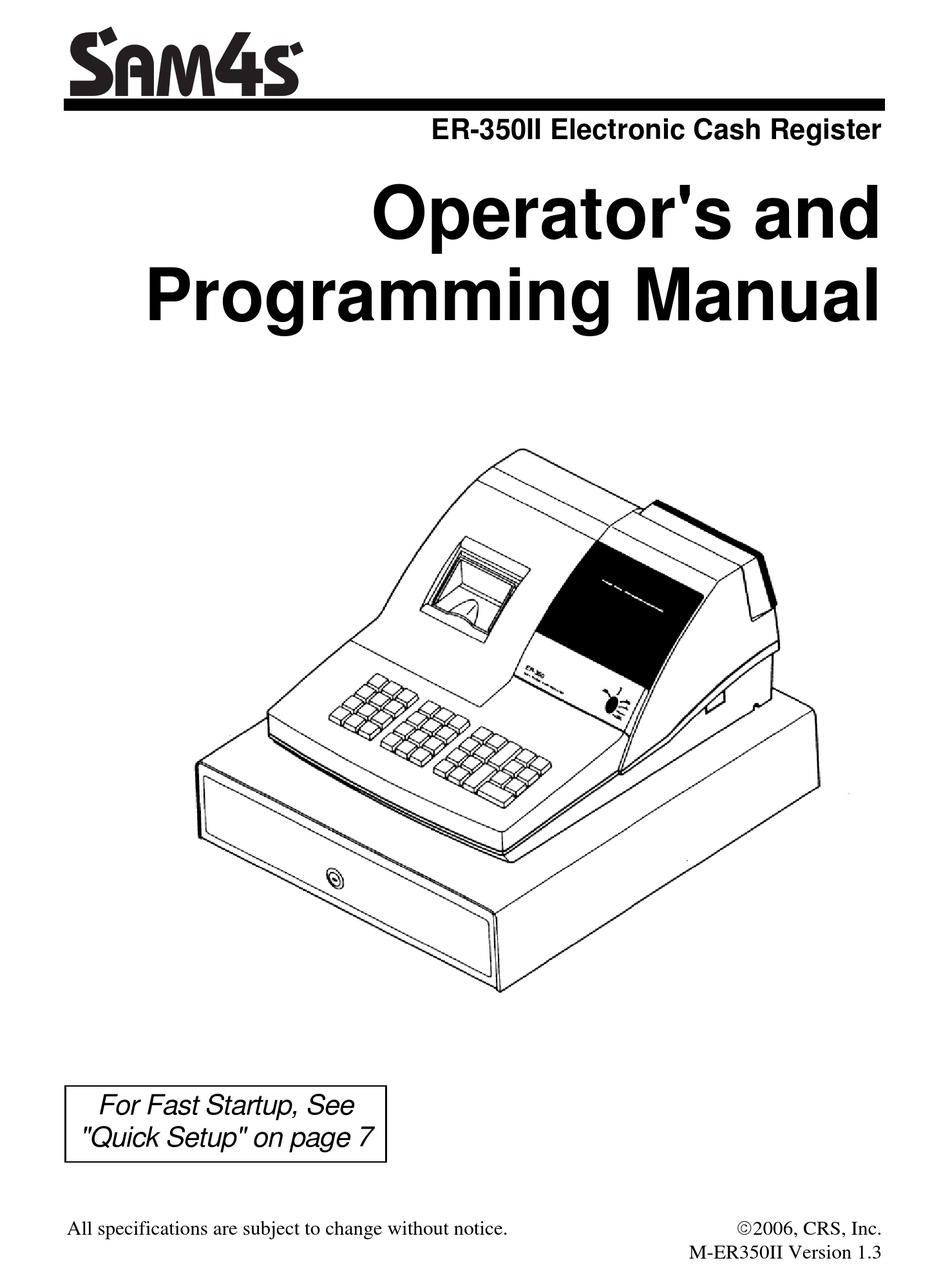 Sam4s Er 350ii Operator S And Programming Manual Pdf Download Manualslib