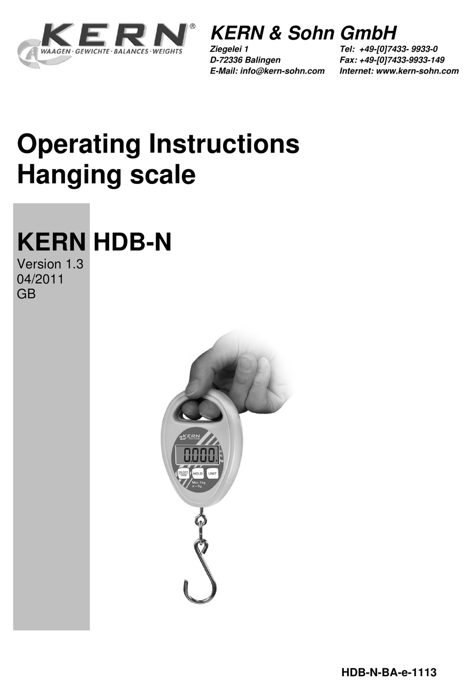 HDB 5K5N - Kern - Weighing Scale, Hanging Scale, 5 kg