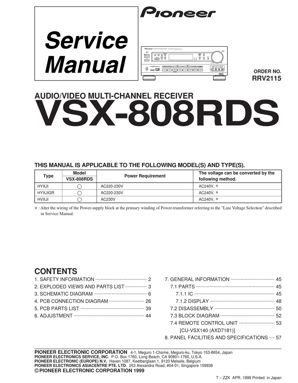 Pioneer Vsx 808rds Service Manual Pdf Download Manualslib