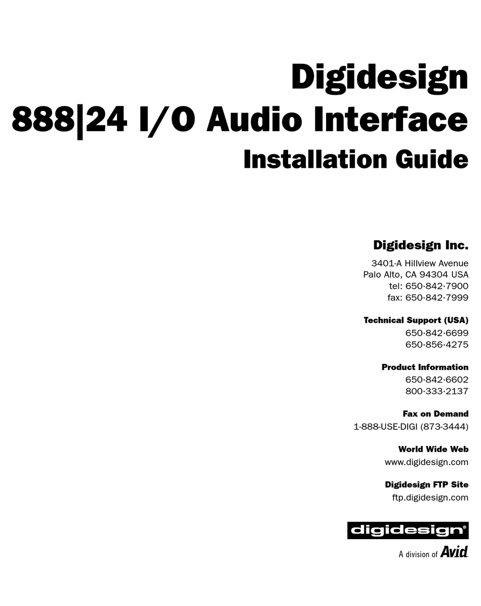 DIGIDESIGN 888/24 I/O INSTALLATION MANUAL Pdf Download | ManualsLib