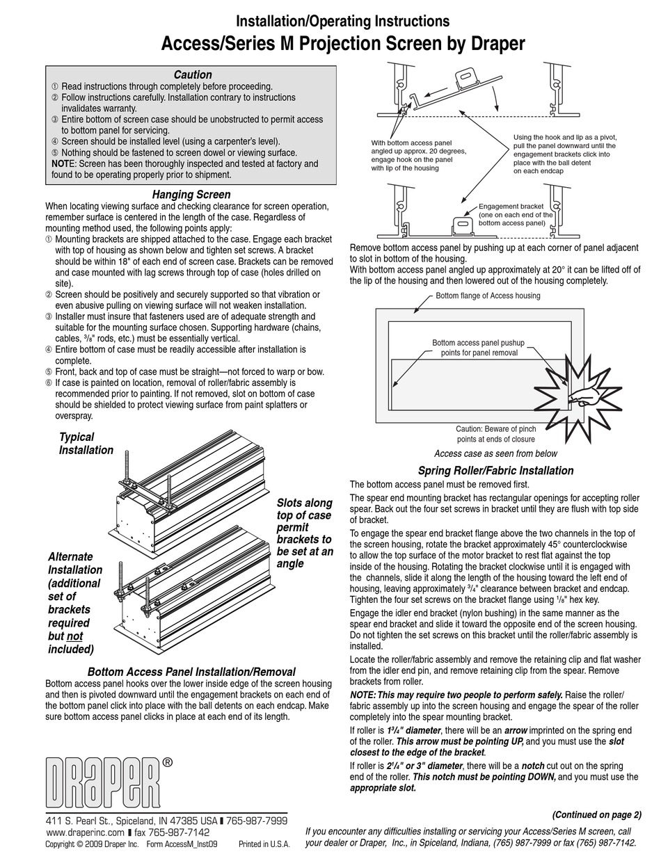 DRAPER ACCESS/SERIES M INSTALLATION & OPERATING INSTRUCTIONS Pdf