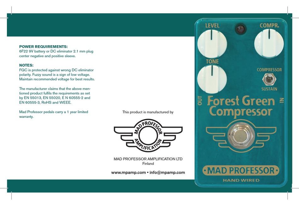 MAD PROFESSOR FOREST GREEN COMPRESSOR OWNER'S MANUAL Pdf Download |  ManualsLib