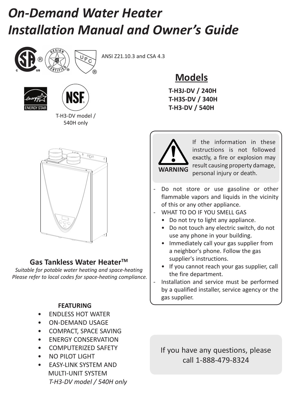TAKAGI TH3JDV INSTALLATION MANUAL AND OWNER
