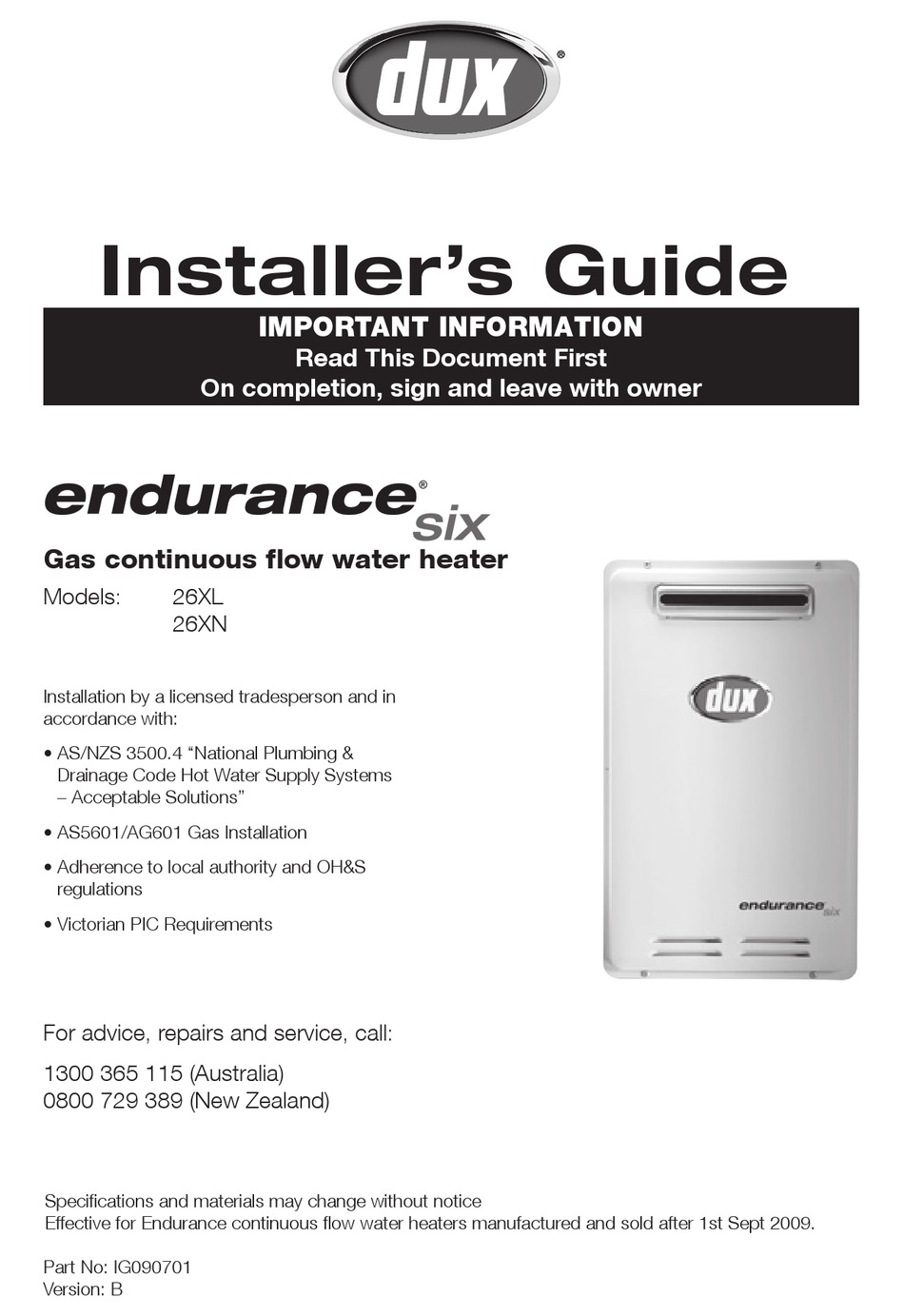 Dux Hot Dux 26l Continuous Flow Dux Always Hot 26 Litre (Non