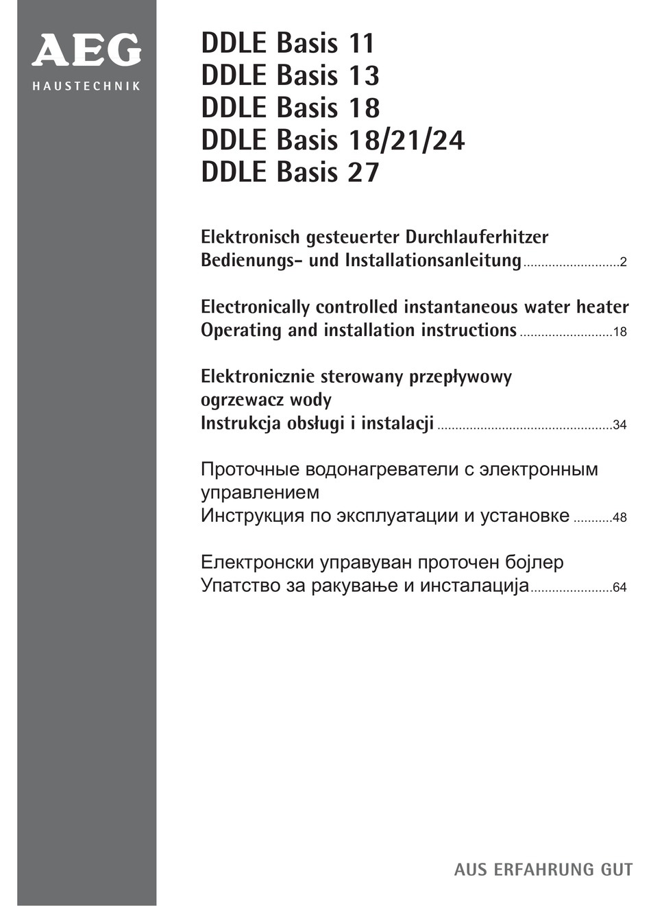 Aeg Ddle Basis 11 Operating And Installation Instructions Pdf Download Manualslib