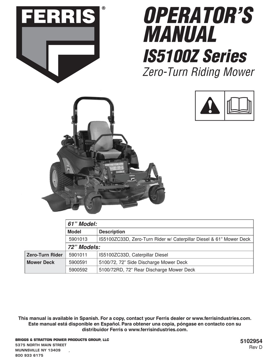 FERRIS IS5100Z SERIES OPERATOR'S MANUAL Pdf Download | ManualsLib