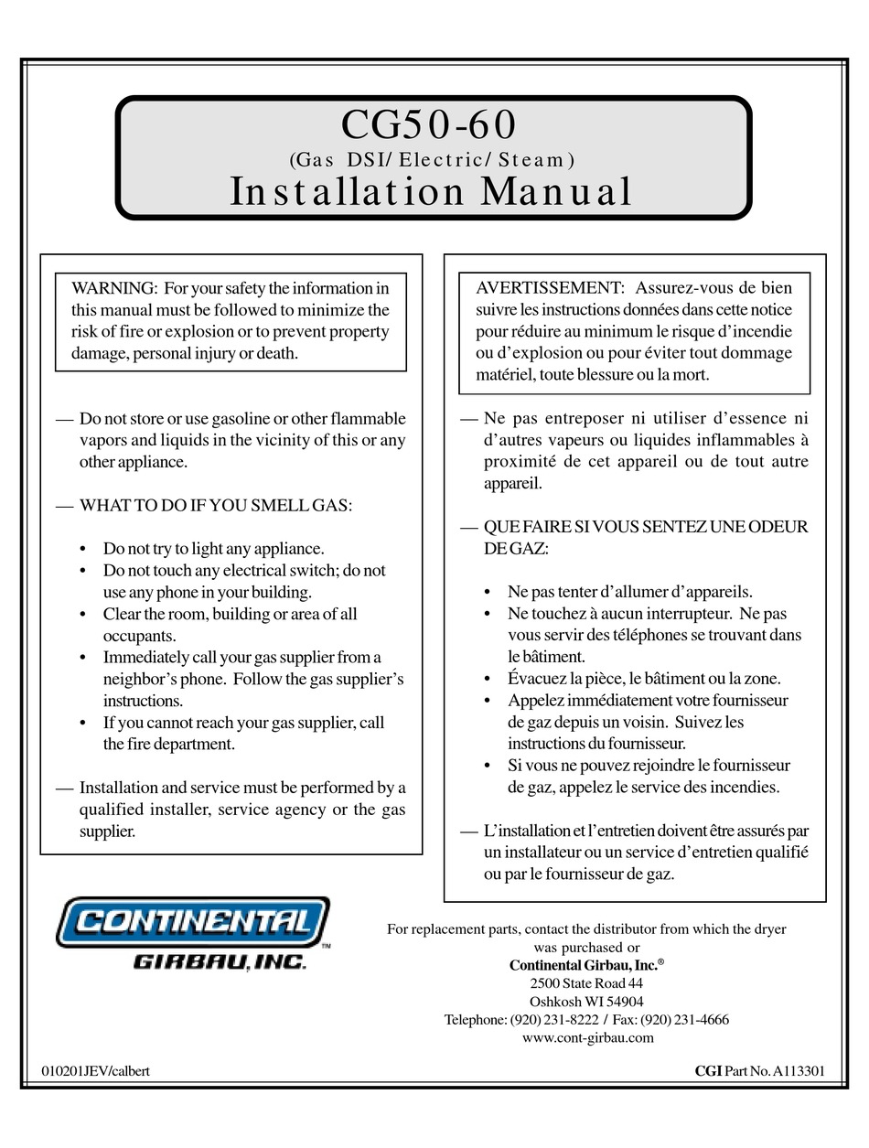 CONTINENTAL GIRBAU CG5060 INSTALLATION MANUAL Pdf Download ManualsLib