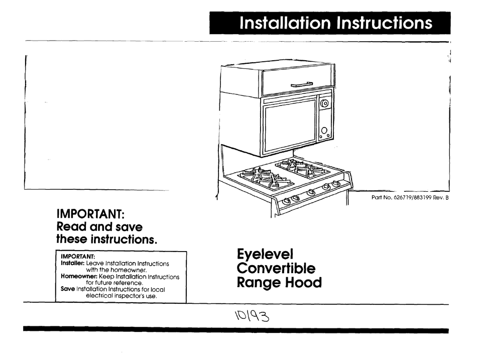 WHIRLPOOL EYELEVEL CONVERTIBLE RANGE HOOD INSTALLATION INSTRUCTIONS