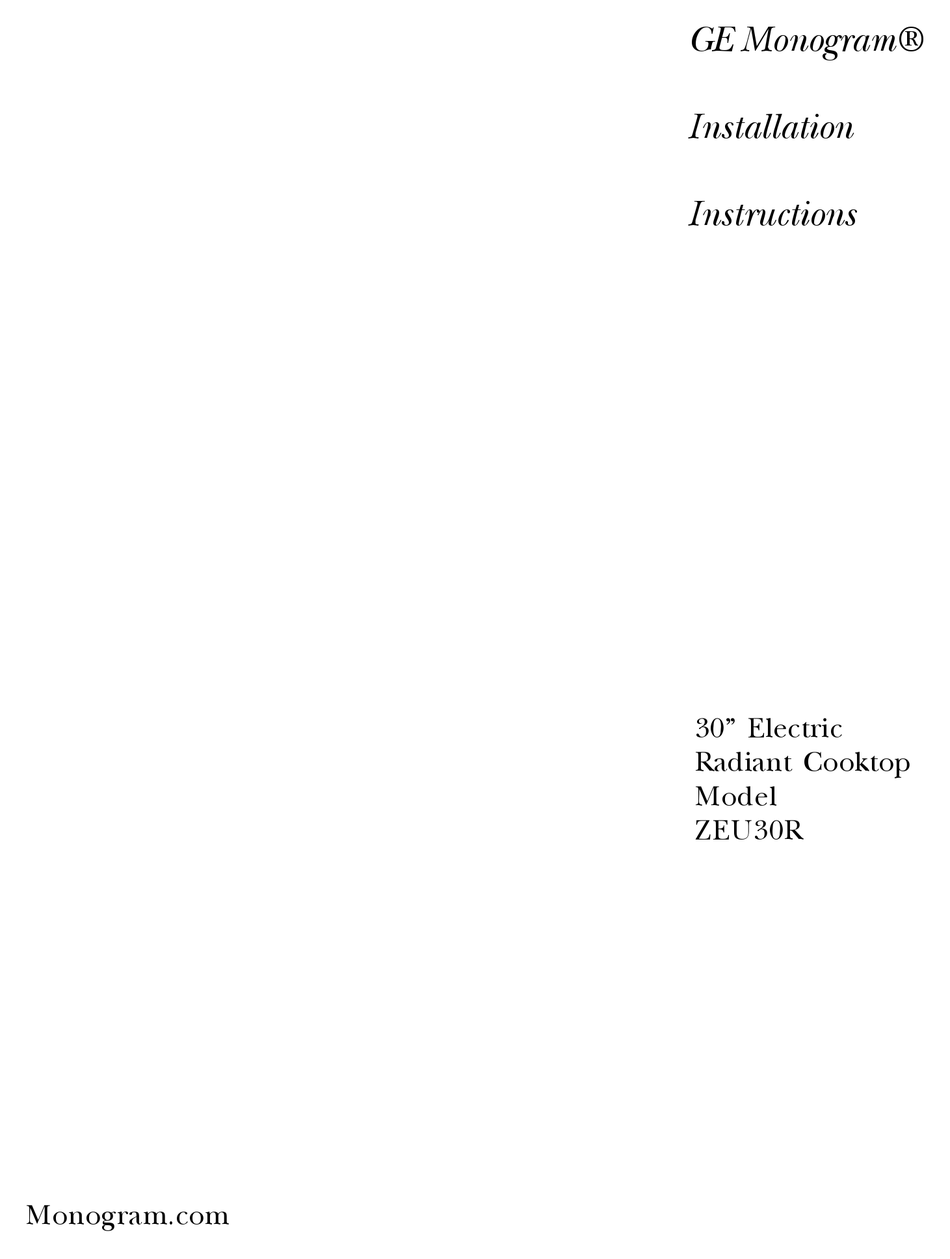 GE MONOGRAM ZEU30R INSTALLATION INSTRUCTIONS MANUAL Pdf Download ManualsLib