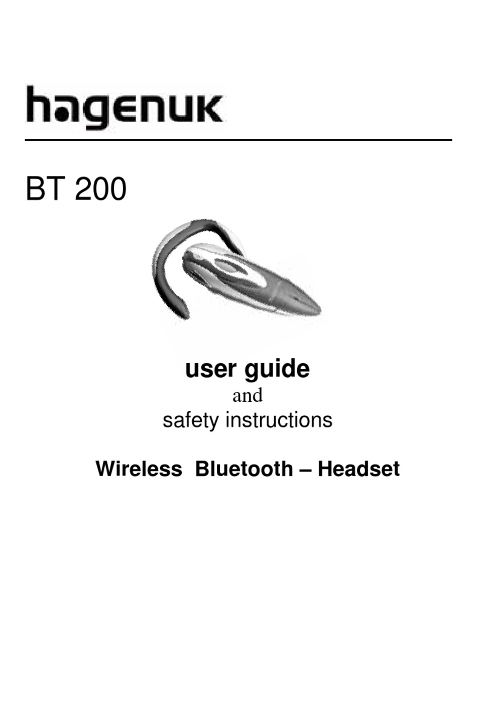 HAGENUK BT 200 USER MANUAL Pdf Download ManualsLib