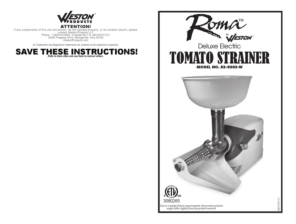 WESTON PRODUCTS 820202W OWNER'S INSTRUCTIONS MANUAL Pdf Download