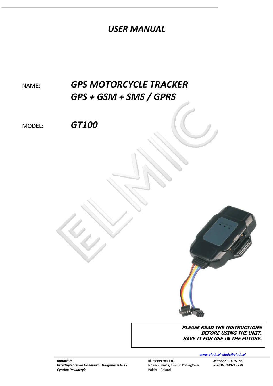 ELMIC GT100 USER MANUAL Pdf | ManualsLib