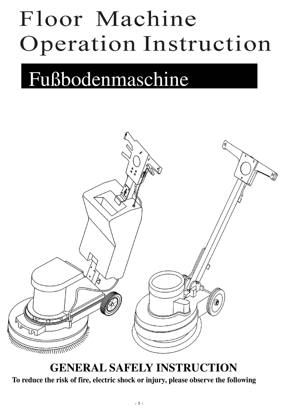 TORNADO FLOOR FINISHING MACHINE OPERATION INSTRUCTION MANUAL Pdf