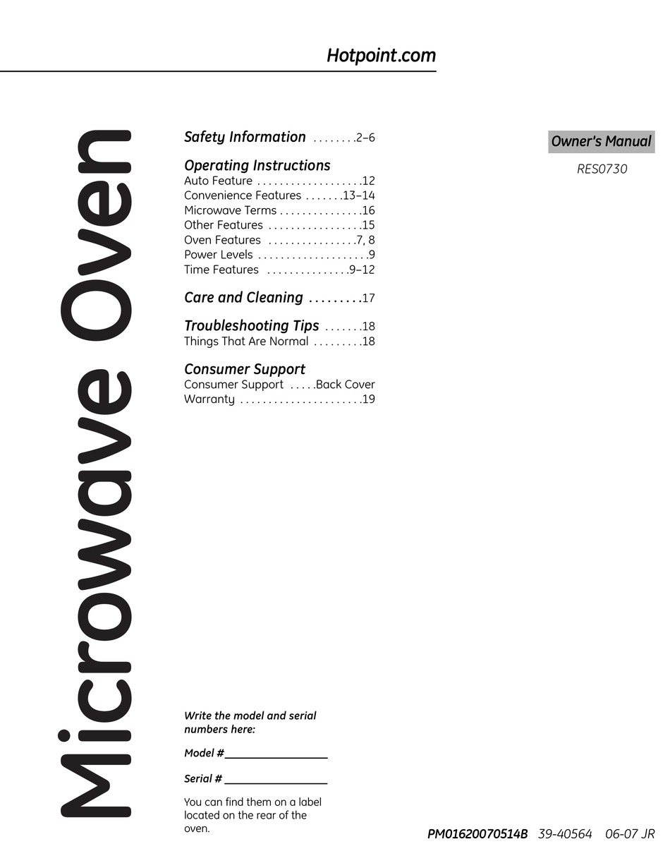 HOTPOINT RES0730 OWNER'S MANUAL Pdf Download ManualsLib