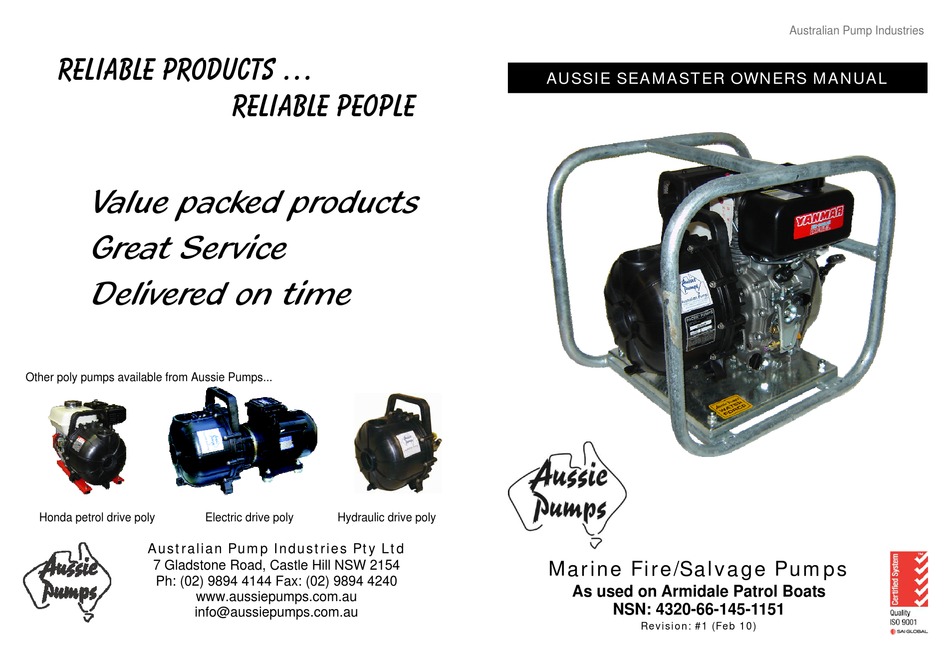 AUSTRALIAN PUMP INDUSTRIES AUSSIE SEAMASTER OWNER'S MANUAL Pdf Download