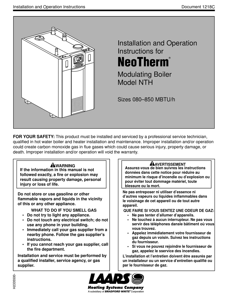 LAARS NEOTHERM NTH INSTALLATION AND OPERATION INSTRUCTIONS MANUAL Pdf