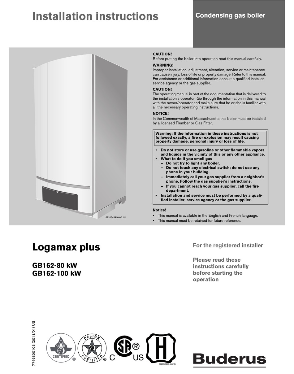BUDERUS LOGAMAX PLUS GB162-80 KW INSTALLATION INSTRUCTIONS MANUAL Pdf ...