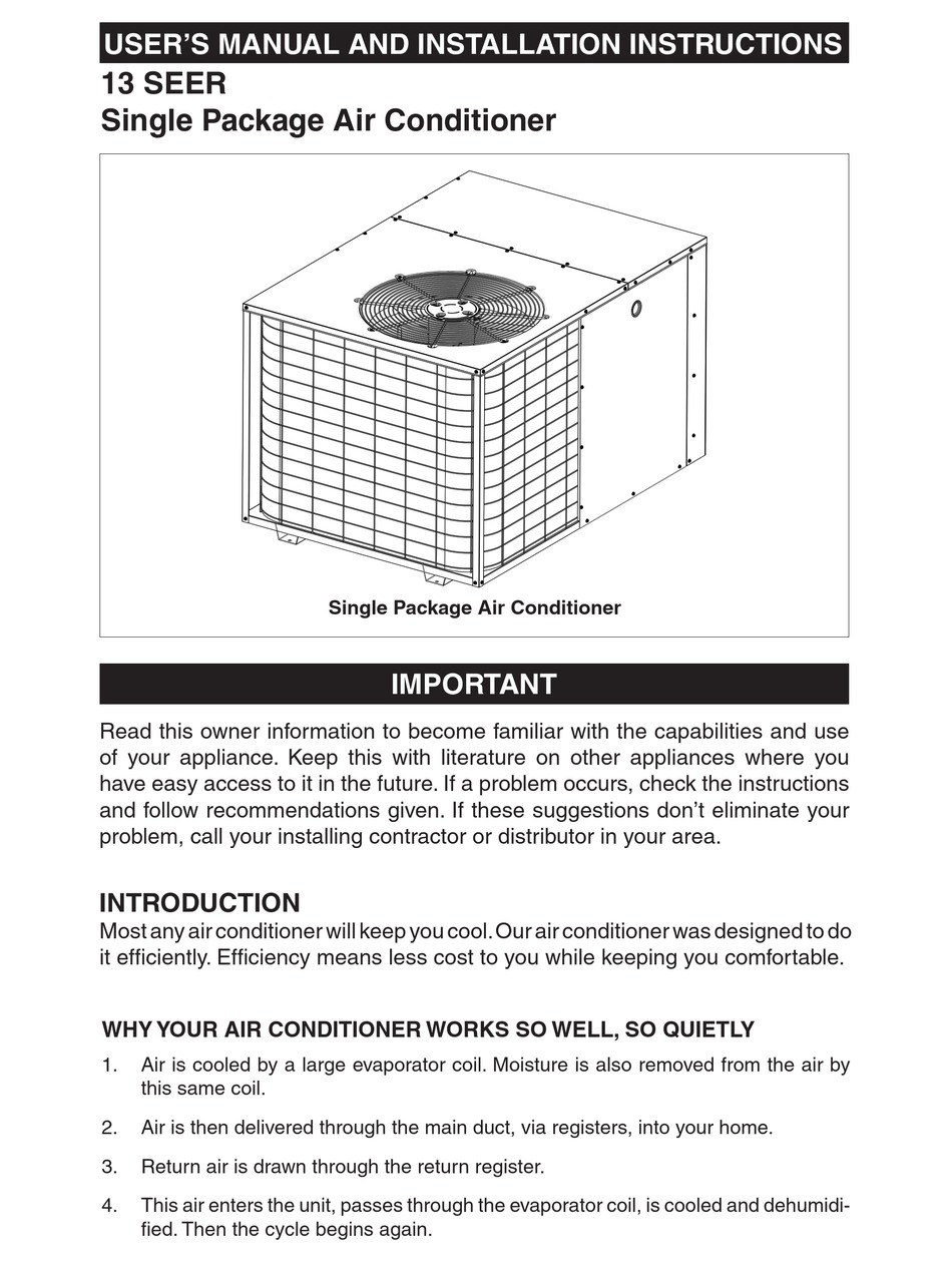 nordyne-13-seer-single-package-air-conditioner-user-manual-and