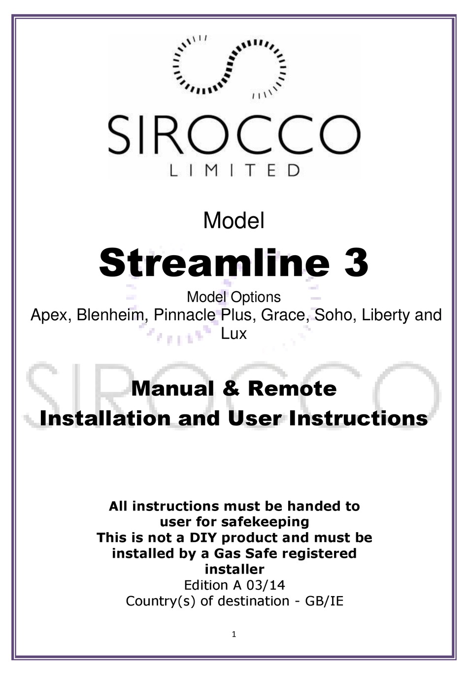 sirocco streamline 2 gas fire manual