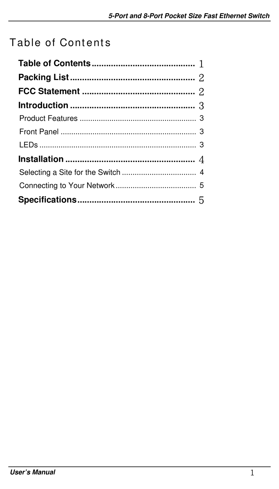 ETHERWAN 5PORT AND 8PORT POCKET SIZE FAST SWITCH USER MANUAL